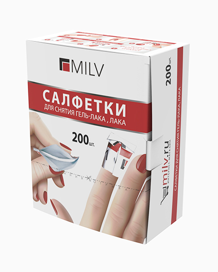 MILV Салфетки для снятия гель-лака и лака для ногтей 200шт
