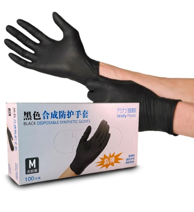 Wally Plastic Перчатки нитриловиниловые черные 50 пар