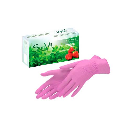 Sun Viv перчатки нитриловые плотные розовые 50пар