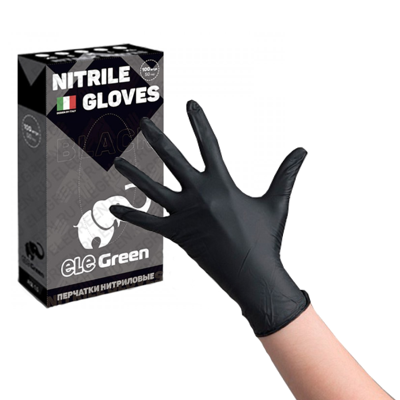 Ele Green Перчатки нитрил,плотн.,черные 50 пар