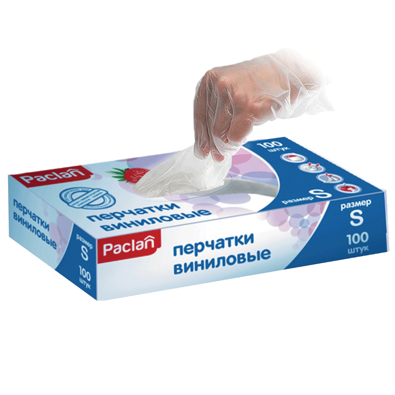 Paclan Перчатки виниловые бело-прозрачные 100шт