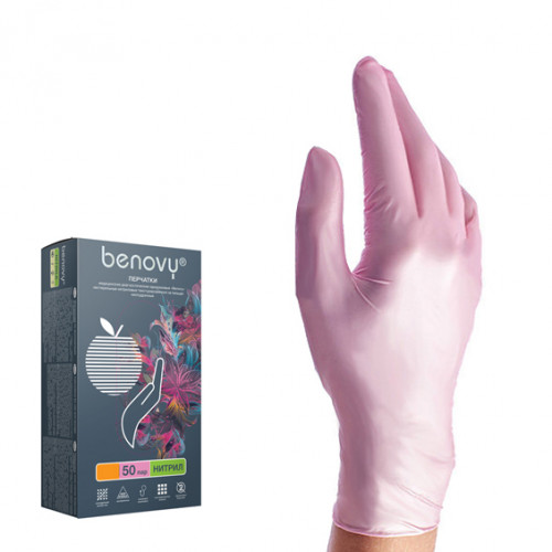 BENOVY Перчатки нитриловые  перламутровые розовые 50 пар